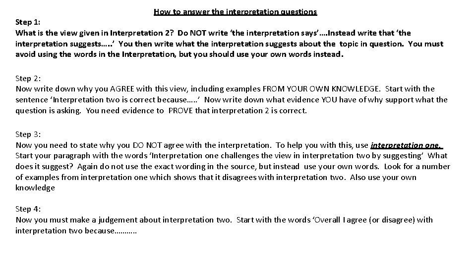 How to answer the interpretation questions Step 1: What is the view given in