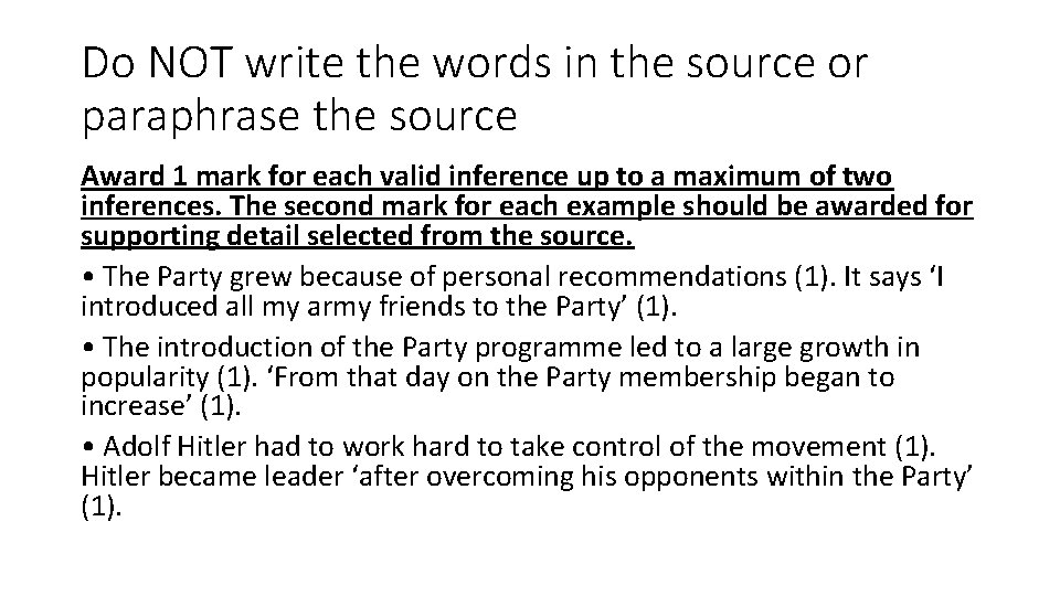 Do NOT write the words in the source or paraphrase the source Award 1