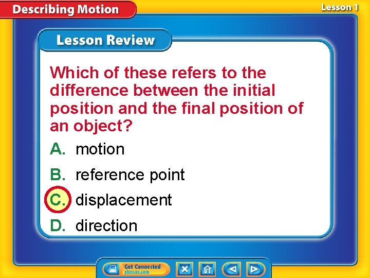 Which of these refers to the difference between the initial position and the final