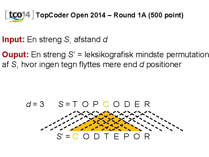 Top. Coder Open 2014 – Round 1 A (500 point) Input: En streng S,