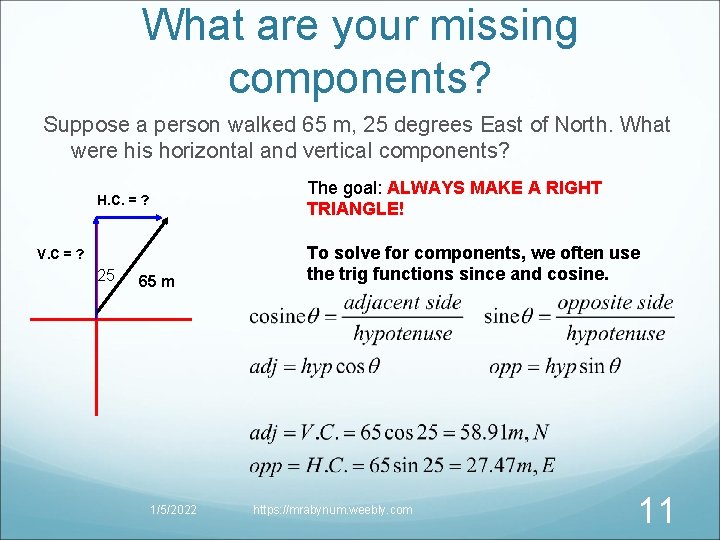 What are your missing components? Suppose a person walked 65 m, 25 degrees East