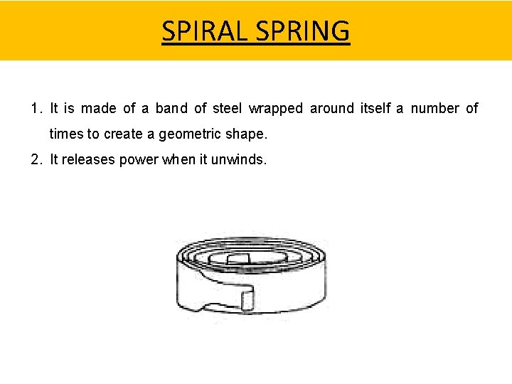 SPIRAL SPRING 1. It is made of a band of steel wrapped around itself