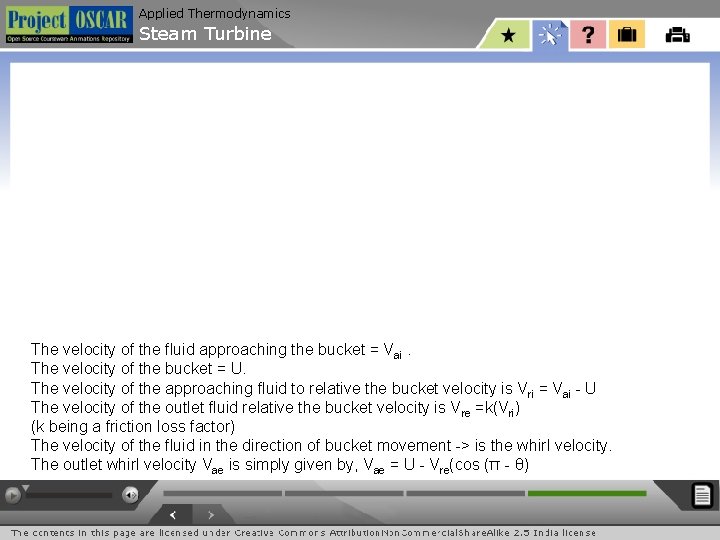 Applied Thermodynamics Steam Turbine The velocity of the fluid approaching the bucket = Vai.