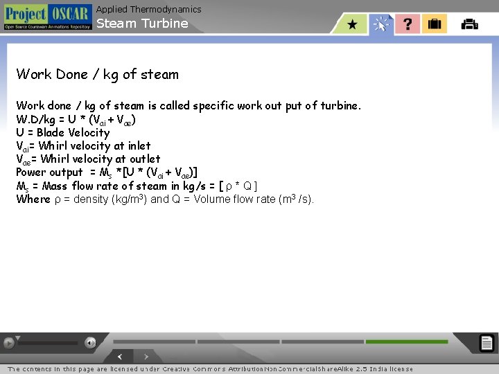 Applied Thermodynamics Steam Turbine Work Done / kg of steam Work done / kg