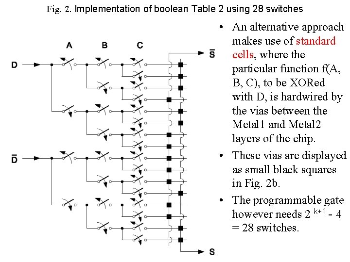 Fig. 2. Implementation of boolean Table 2 using 28 switches • An alternative approach