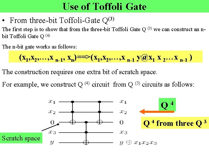 Use of Toffoli Gate • From three-bit Toffoli-Gate Q(3) The first step is to