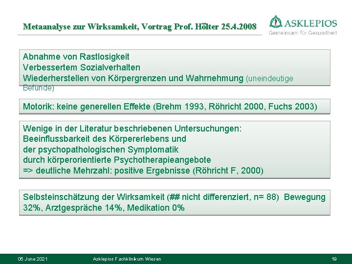Metaanalyse zur Wirksamkeit, Vortrag Prof. Hölter 25. 4. 2008 Abnahme von Rastlosigkeit Verbessertem Sozialverhalten