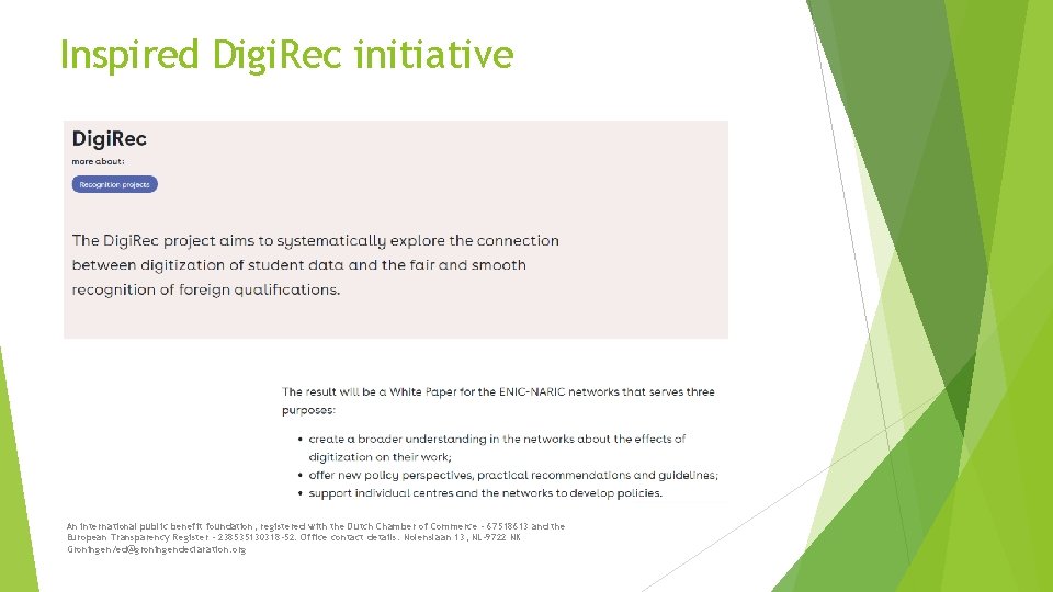 Inspired Digi. Rec initiative An international public benefit foundation, registered with the Dutch Chamber