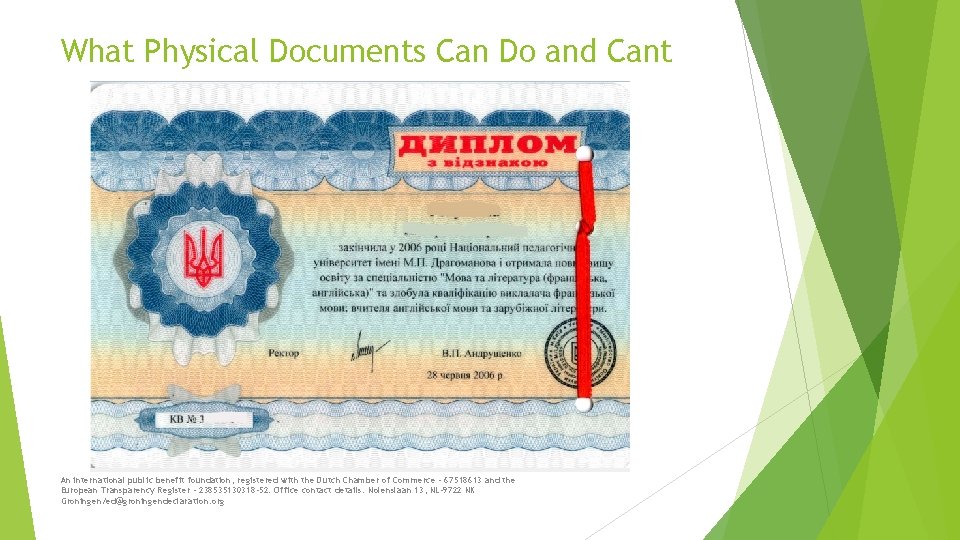 What Physical Documents Can Do and Cant An international public benefit foundation, registered with