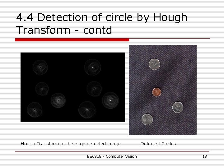 4. 4 Detection of circle by Hough Transform - contd Hough Transform of the