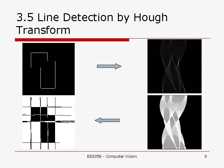 3. 5 Line Detection by Hough Transform EE 6358 - Computer Vision 9 