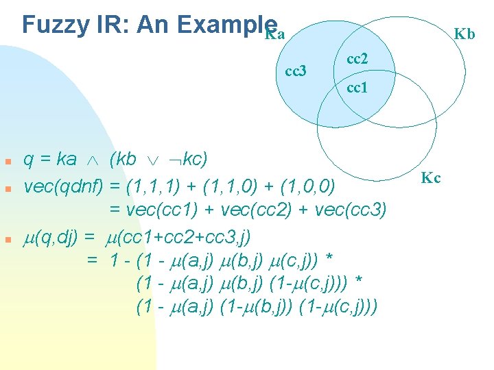 Fuzzy IR: An Example Ka cc 3 n n n Kb cc 2 cc