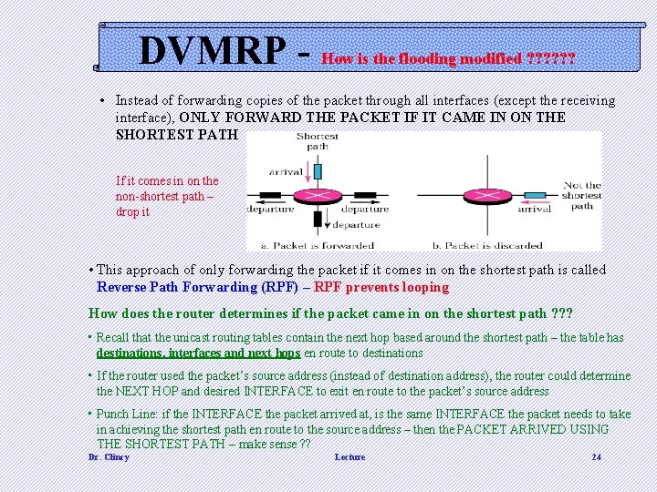 DVMRP - How is the flooding modified ? ? ? • Instead of forwarding DVMRP - How is the flooding modified ? ? ? • Instead of forwarding