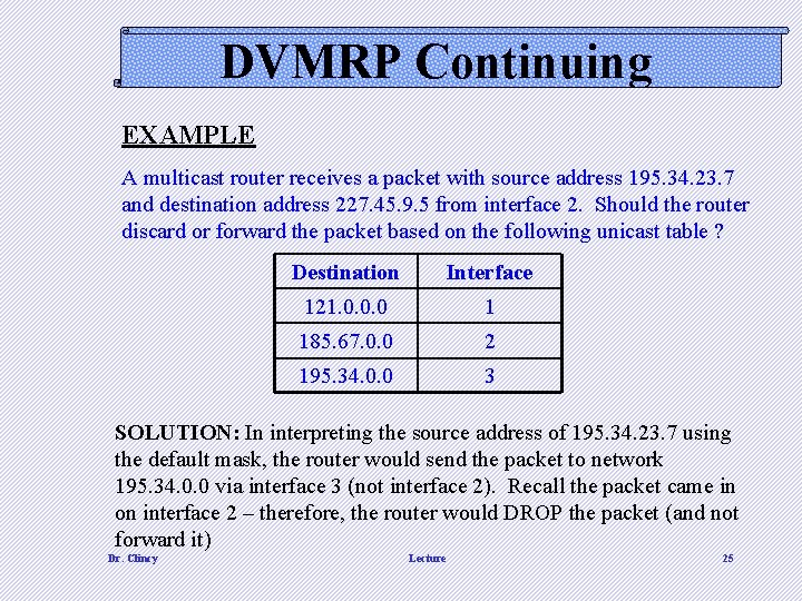 DVMRP Continuing EXAMPLE A multicast router receives a packet with source address 195. 34. DVMRP Continuing EXAMPLE A multicast router receives a packet with source address 195. 34.