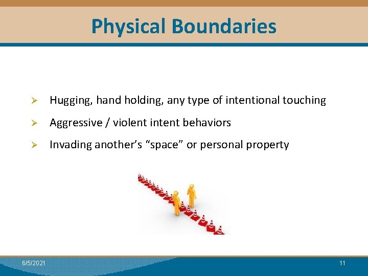 Physical Boundaries Ø Hugging, hand holding, any type of intentional touching Ø Aggressive /