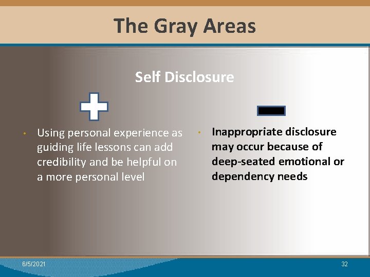 The Gray Areas Module I: Research Self Disclosure • Using personal experience as guiding