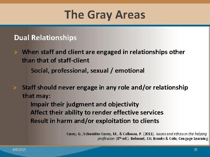 The Gray Areas Module I: Research Dual Relationships Ø When staff and client are