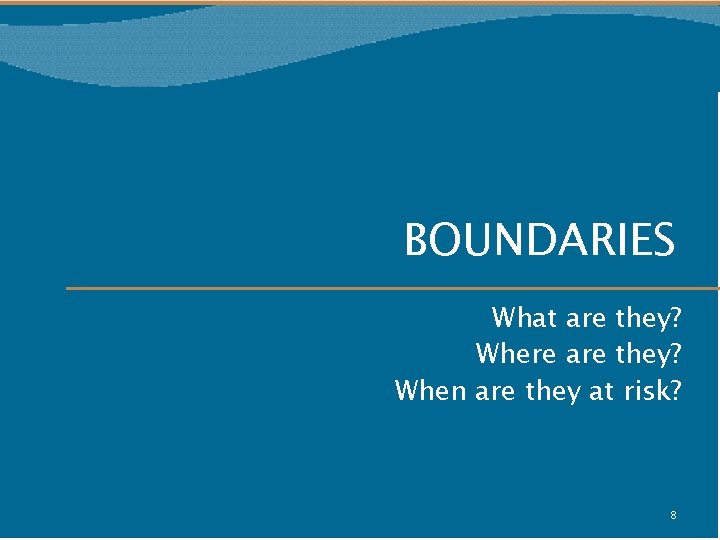 BOUNDARIES What are they? Where are they? When are they at risk? 8 