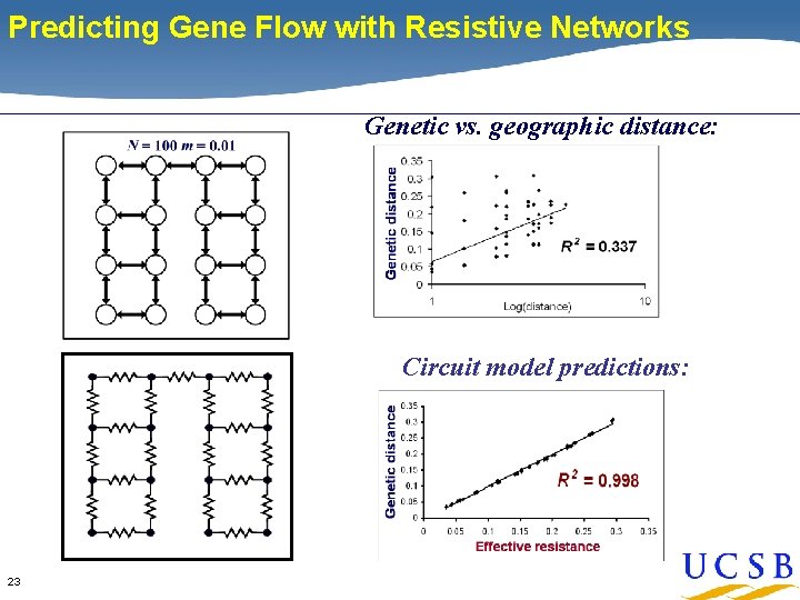 Predicting Gene Flow with Resistive Networks Genetic vs. geographic distance: Circuit model predictions: 23 Predicting Gene Flow with Resistive Networks Genetic vs. geographic distance: Circuit model predictions: 23