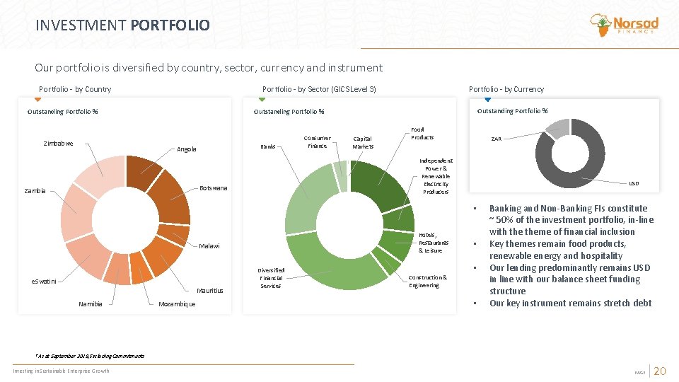 INVESTMENT PORTFOLIO Our portfolio is diversified by country, sector, currency and instrument Portfolio -