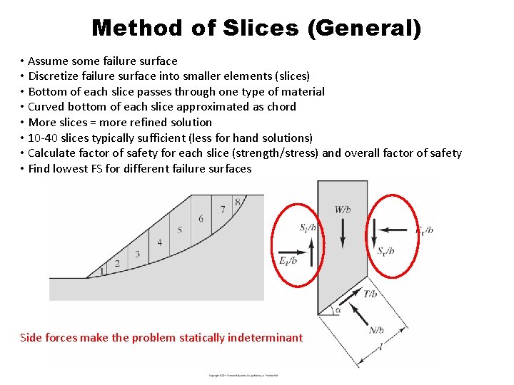 Method of Slices (General) • Assume some failure surface • Discretize failure surface into