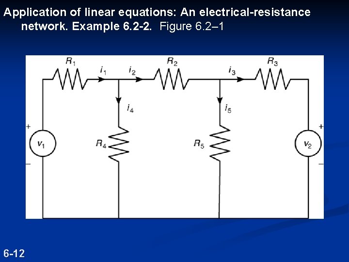 Application of linear equations: An electrical-resistance network. Example 6. 2 -2. Figure 6. 2– Application of linear equations: An electrical-resistance network. Example 6. 2 -2. Figure 6. 2–