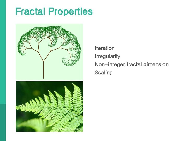 Fractal Properties Iteration Irregularity Non-integer fractal dimension Scaling 