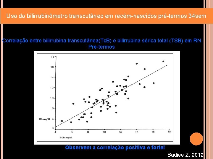 Uso do bilirrubinômetro transcutâneo em recém-nascidos pré-termos 34 sem Correlação entre bilirrubina transcutânea(Tc. B)