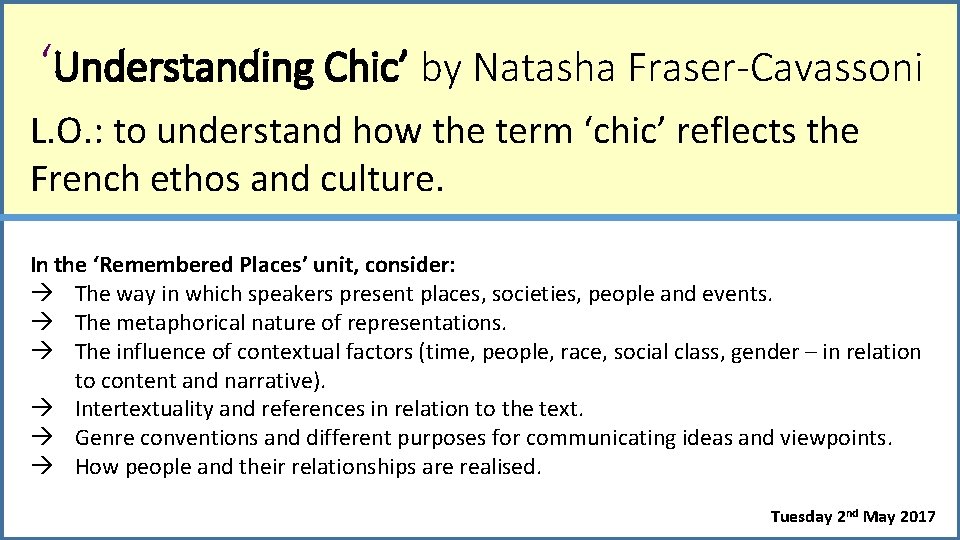 ‘Understanding Chic’ by Natasha Fraser-Cavassoni L. O. : to understand how the term ‘chic’
