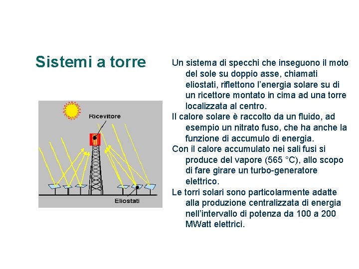 Sistemi a torre Un sistema di specchi che inseguono il moto del sole su