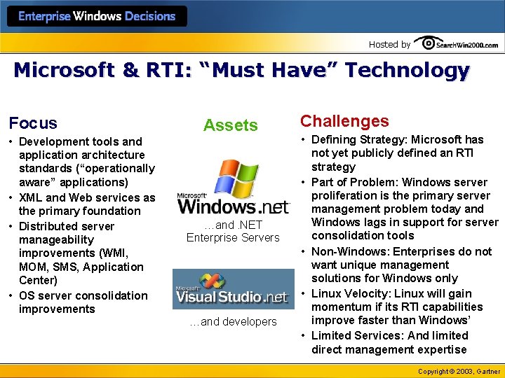Hosted by Microsoft & RTI: “Must Have” Technology Focus • Development tools and application