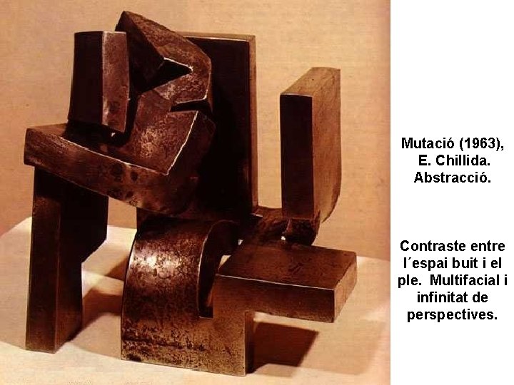 Mutació (1963), E. Chillida. Abstracció. Contraste entre l´espai buit i el ple. Multifacial i