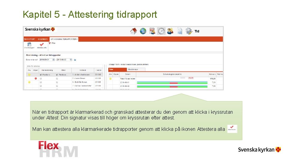 Kapitel 5 - Attestering tidrapport När en tidrapport är klarmarkerad och granskad attesterar du