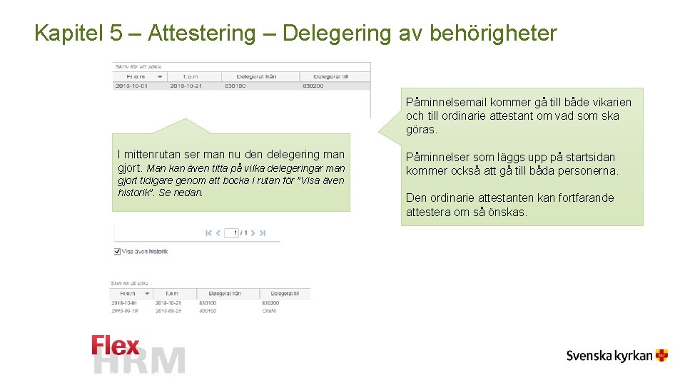 Kapitel 5 – Attestering – Delegering av behörigheter Påminnelsemail kommer gå till både vikarien