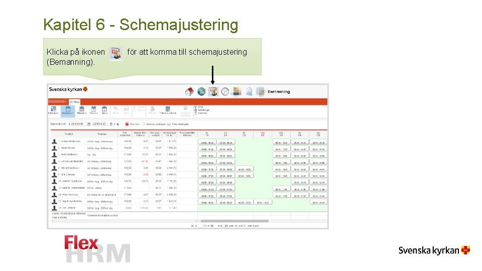 Kapitel 6 - Schemajustering Klicka på ikonen (Bemanning). för att komma till schemajustering 