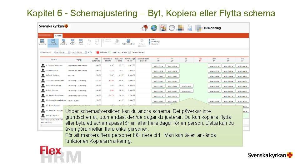 Kapitel 6 - Schemajustering – Byt, Kopiera eller Flytta schema Under schemaöversikten kan du