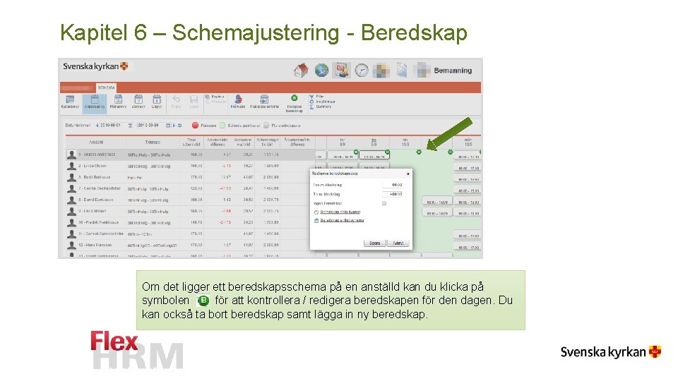 Kapitel 6 – Schemajustering - Beredskap Om det ligger ett beredskapsschema på en anställd