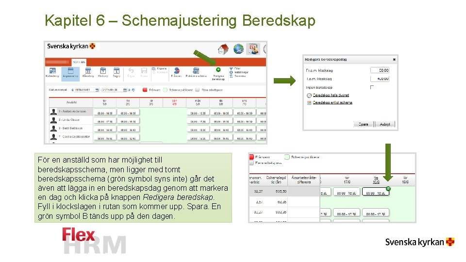 Kapitel 6 – Schemajustering Beredskap För en anställd som har möjlighet till beredskapsschema, men