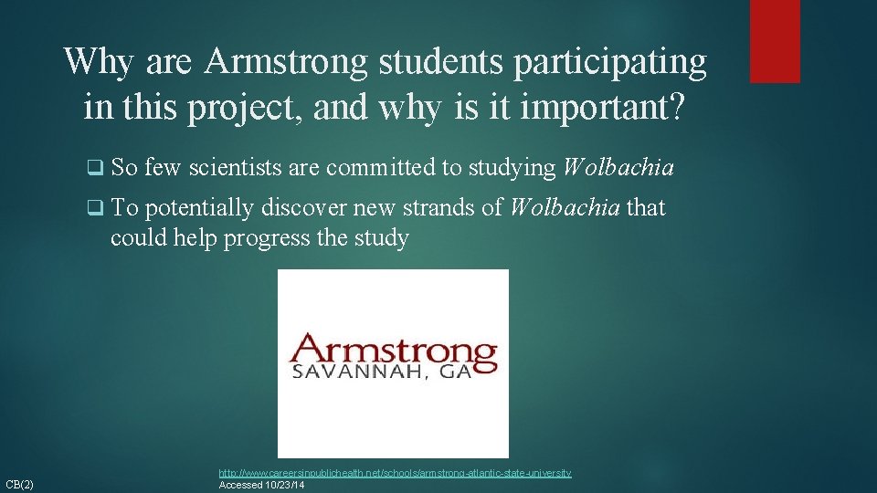 Why are Armstrong students participating in this project, and why is it important? q