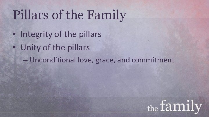 Pillars of the Family • Integrity of the pillars • Unity of the pillars