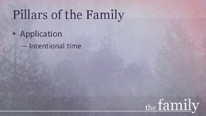 Pillars of the Family • Application – Intentional time 