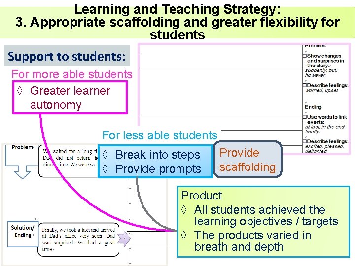Learning and Teaching Strategy: 3. Appropriate scaffolding and greater flexibility for students Support to