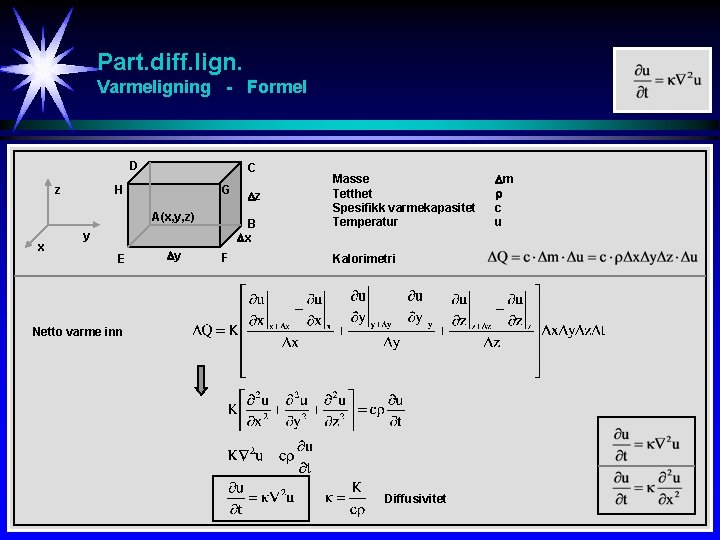 Part. diff. lign. Varmeligning - Formel D z C H G A(x, y, z)