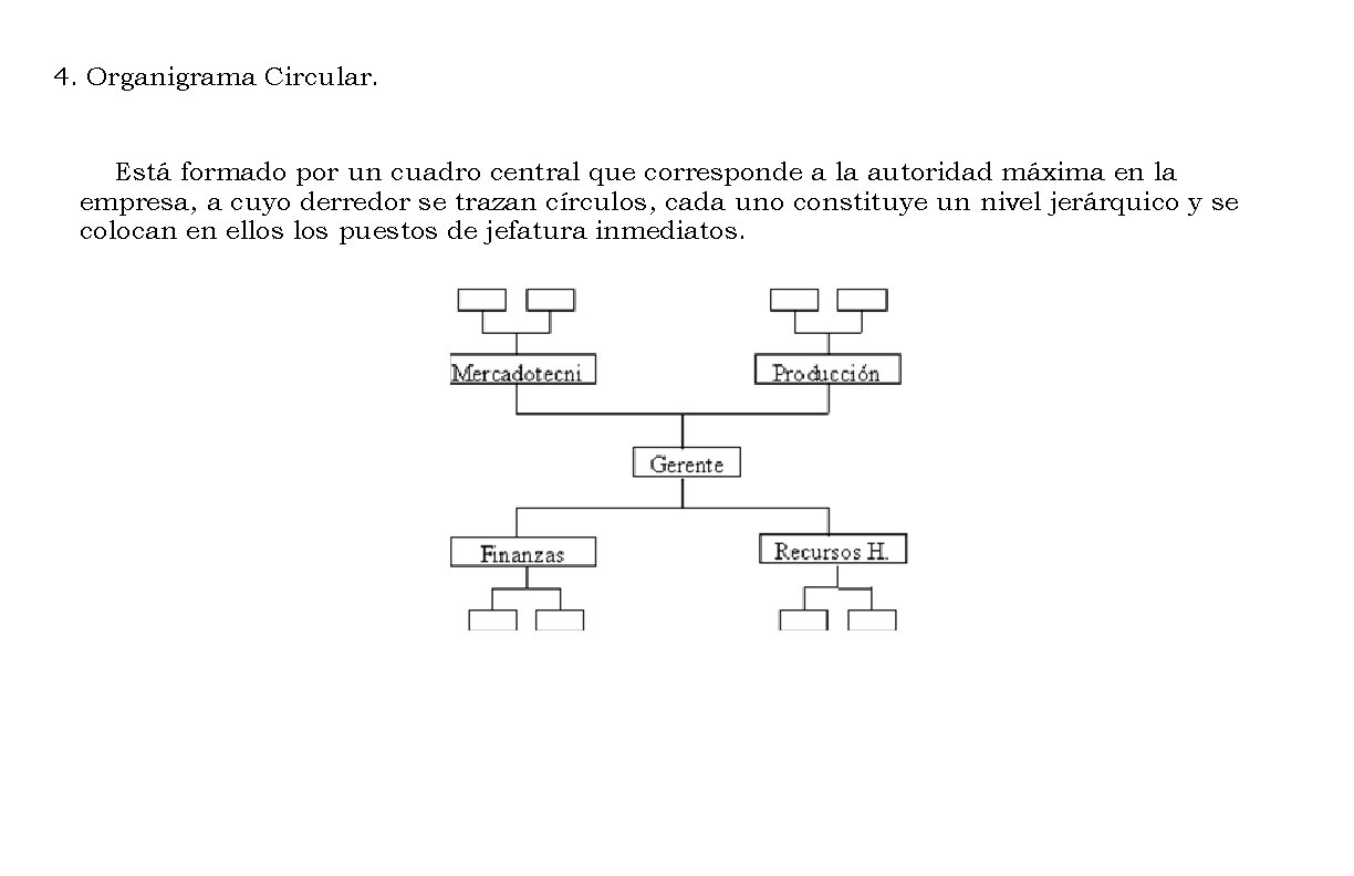 4. Organigrama Circular. Está formado por un cuadro central que corresponde a la autoridad