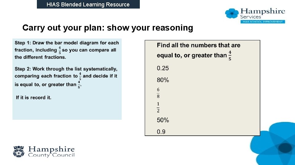 HIAS Blended Learning Resource Carry out your plan: show your reasoning • 