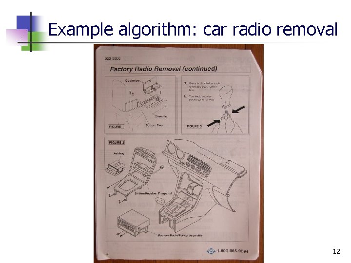 Example algorithm: car radio removal 12 Example algorithm: car radio removal 12