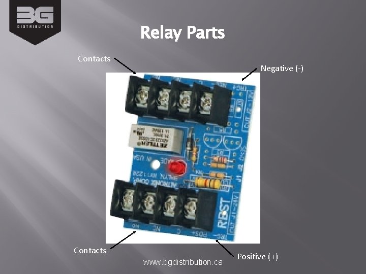 Relay Parts Contacts Negative (-) Contacts www. bgdistribution. ca Positive (+) 