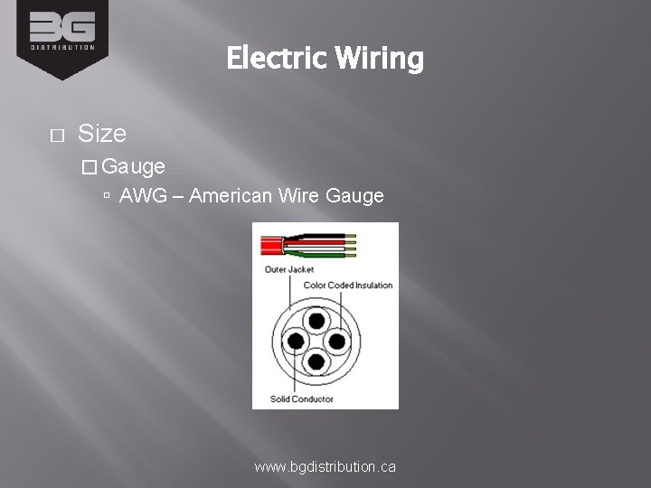 Electric Wiring � Size � Gauge AWG – American Wire Gauge www. bgdistribution. ca