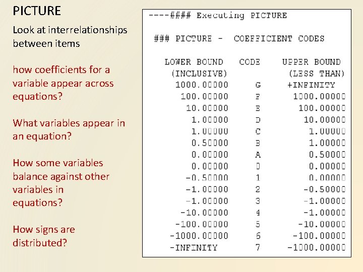 PICTURE Look at interrelationships between items how coefficients for a variable appear across equations?