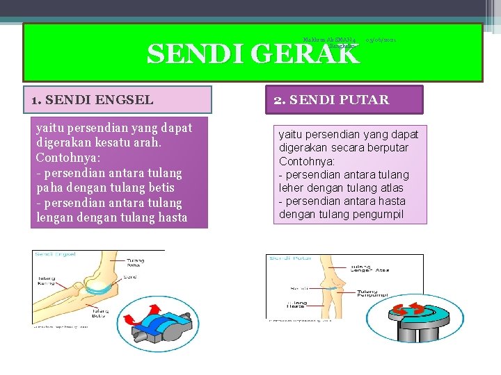 Makhrus Ali SMAN 4 Bangkalan SENDI GERAK 1. SENDI ENGSEL yaitu persendian yang dapat